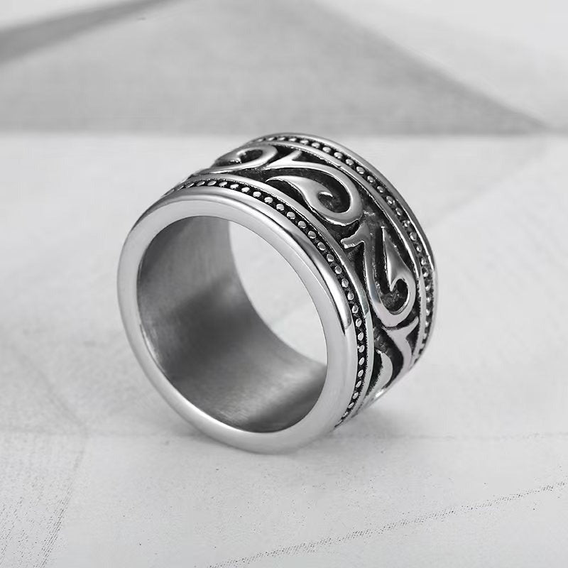 Kemstone Vine Scroll Ring for Men Wide Titanium Steel TR0494