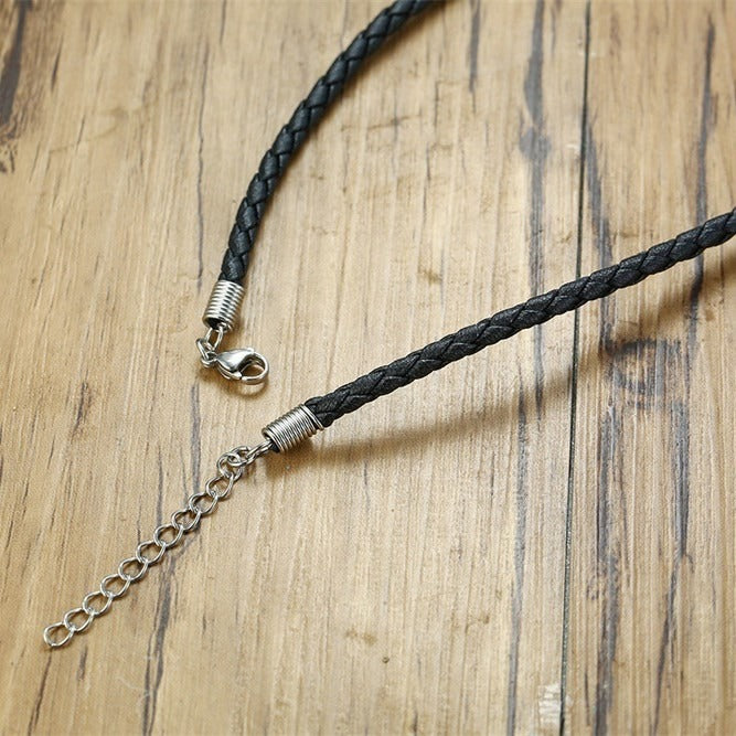 Kemstone Stainless Steel Cylinder Pendant Necklace for Men Engraved Silver Woven Cord PN-932