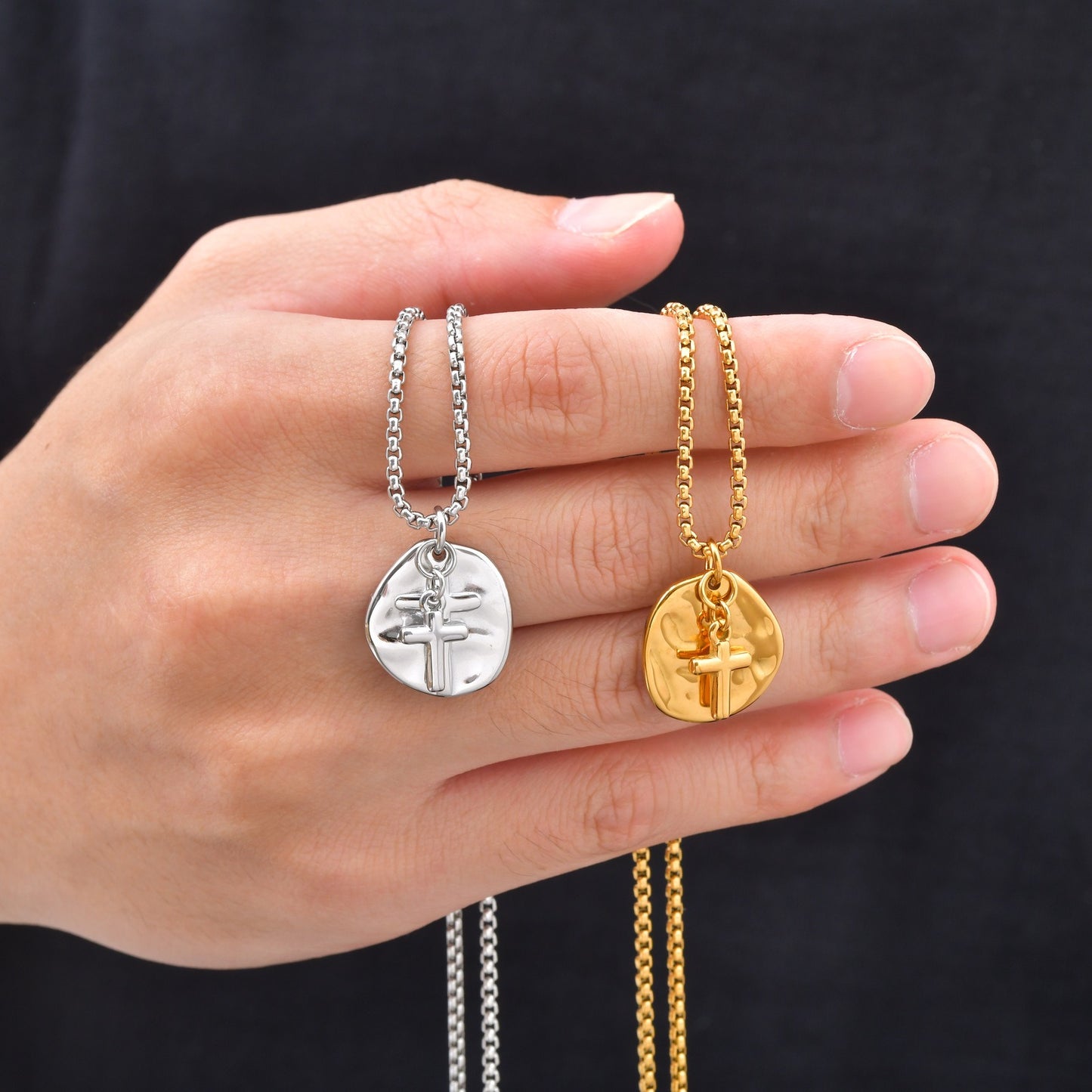 Kemstone Vintage Coin Medallion Necklace with Cross Pendant for Men Stainless Steel PN-2277