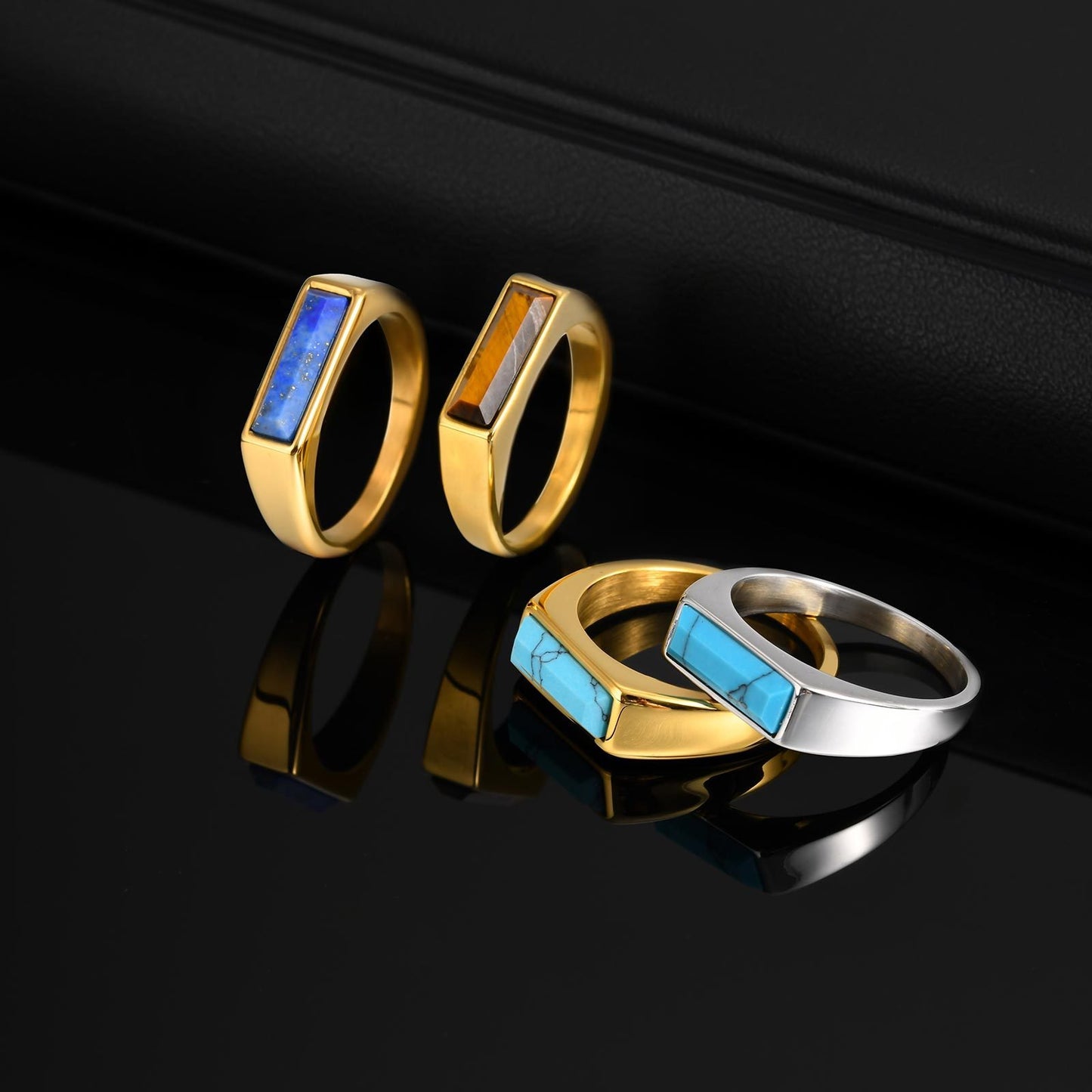 Kemstone Stainless Steel Stone Ring – Men’s Jewelry Turquoise Lapis Tiger Eye RC-712