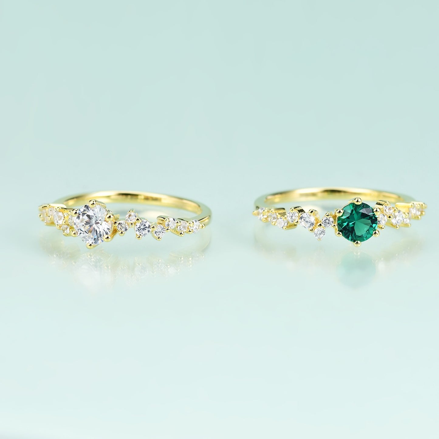 Vintage Emerald Ring Lab-Created 5mm Sterling Silver | Kemstone Gold Plated Elegant Jewelry for Women
