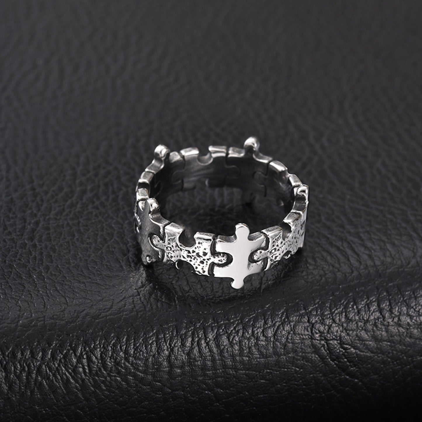 Kemston Stainless Steel Puzzle Interlocking Ring for Men Vintage Punk RC-1143
