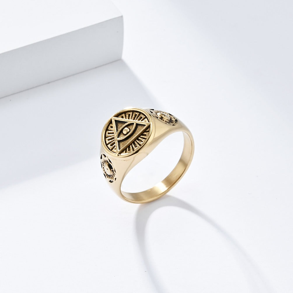 Kemstone Men’s Titanium Steel Eye of Horus Ring – Vintage Egyptian Design K-R821