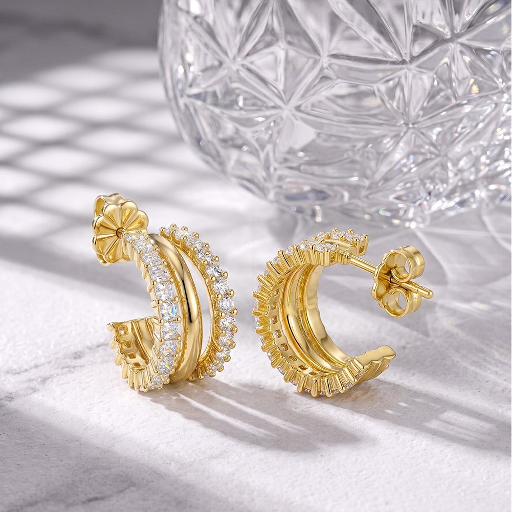 Kemstone Double Row Moissanite Hoop Earrings for Women 925 Sterling Silver SMOE40