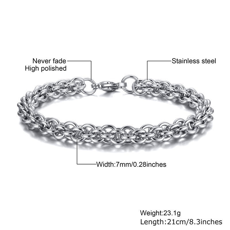 Kemstone Men’s Stainless Steel Lantern Chain Bracelet – Silver 7mm Hip-Hop Style BR-957