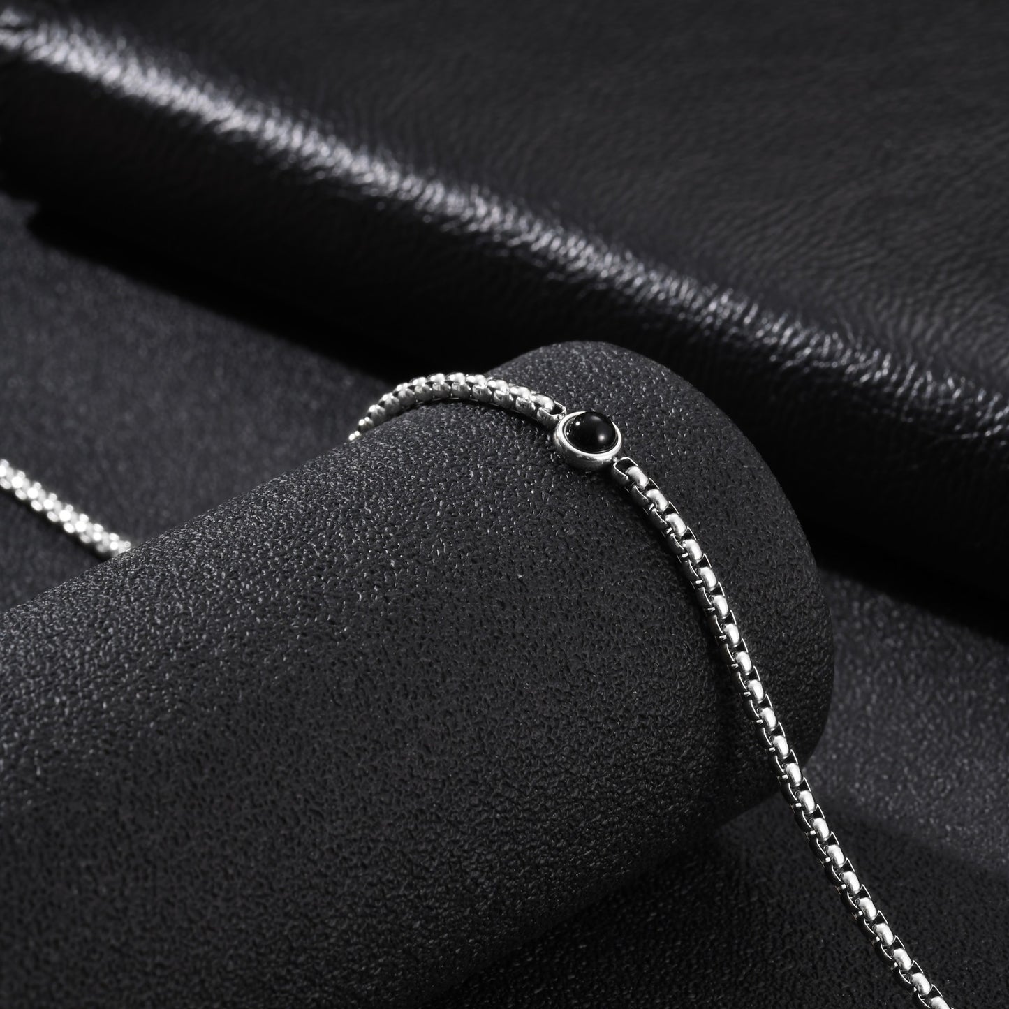 Kemston Stainless Steel Black Stone Beaded Necklace for Men Vintage Style NC-2944S