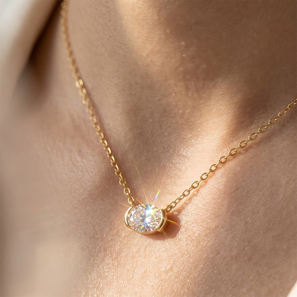 Kemstone 1CT Oval Moissanite Necklace for Women 925 Sterling Silver Pendant SMON28
