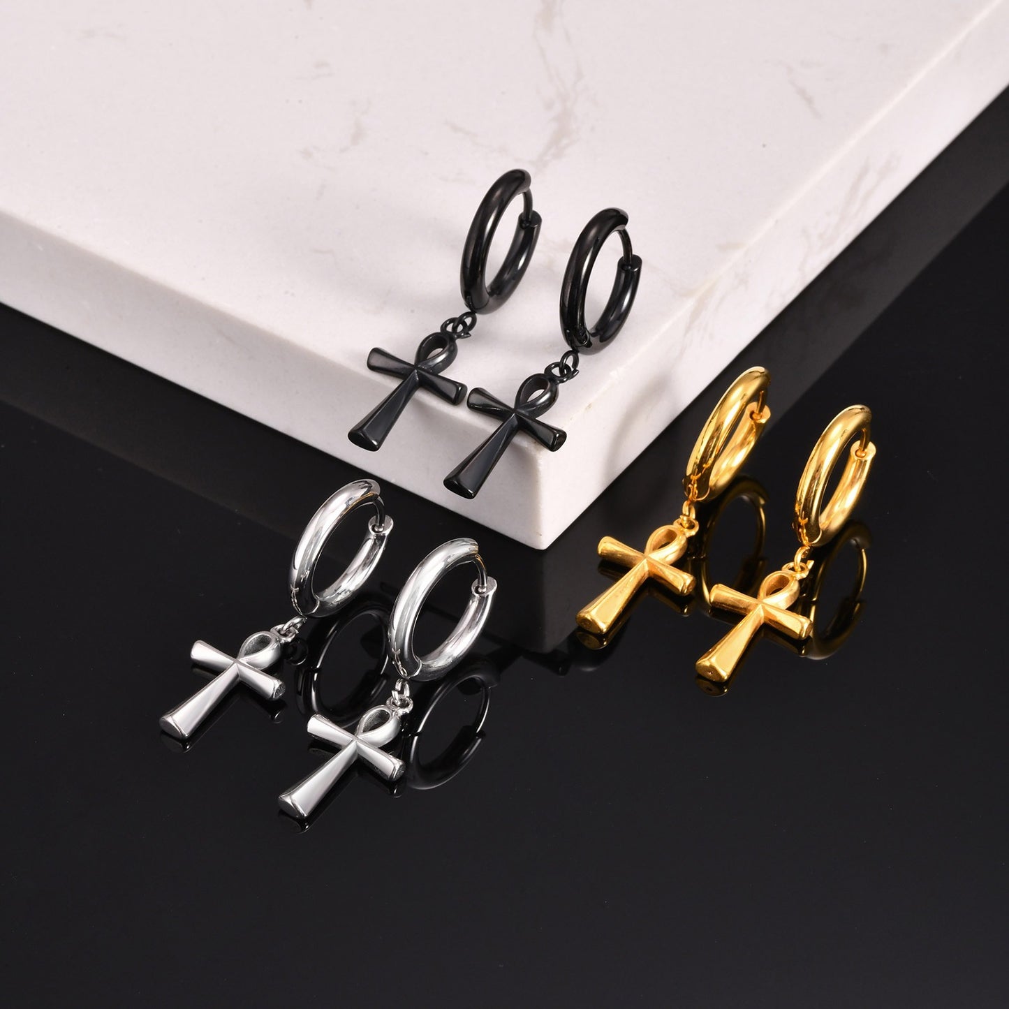 Pendientes de cruz de acero inoxidable Kemstone con diseño minimalista para hombre ES-335 