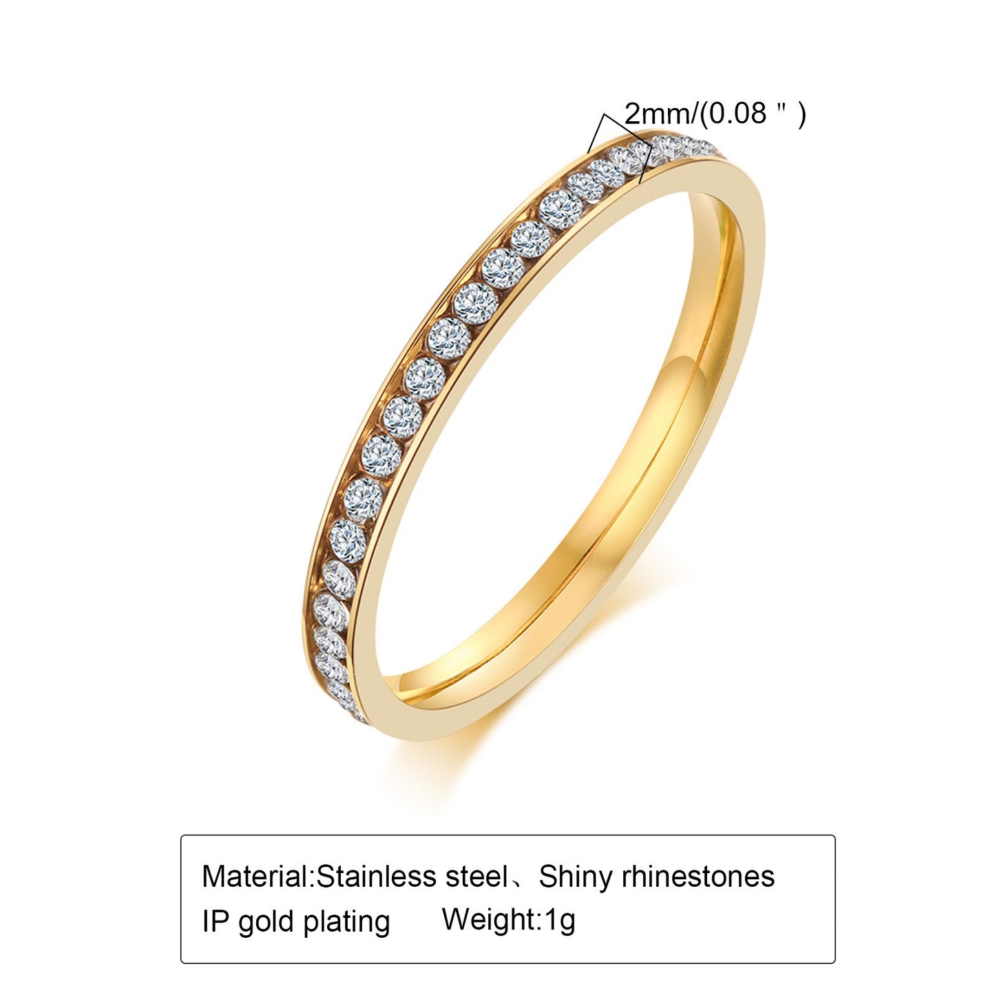 Kemstone Minimalist Delicate Cubic Zirconia Stainless Steel Ring for Women Jewelry R-536