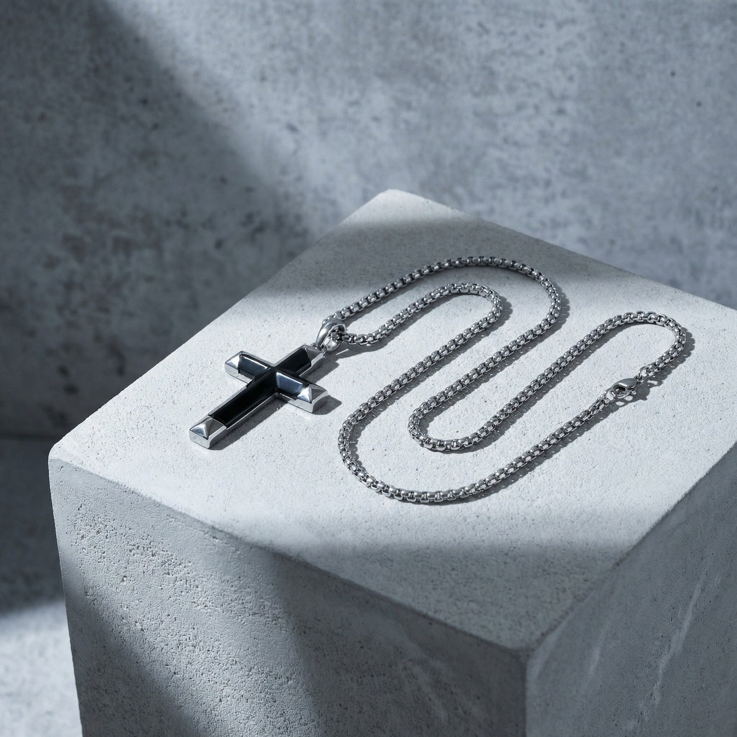 Kemstone Stainless Steel Black Onyx Cross Pendant Necklace for Men PN-2303