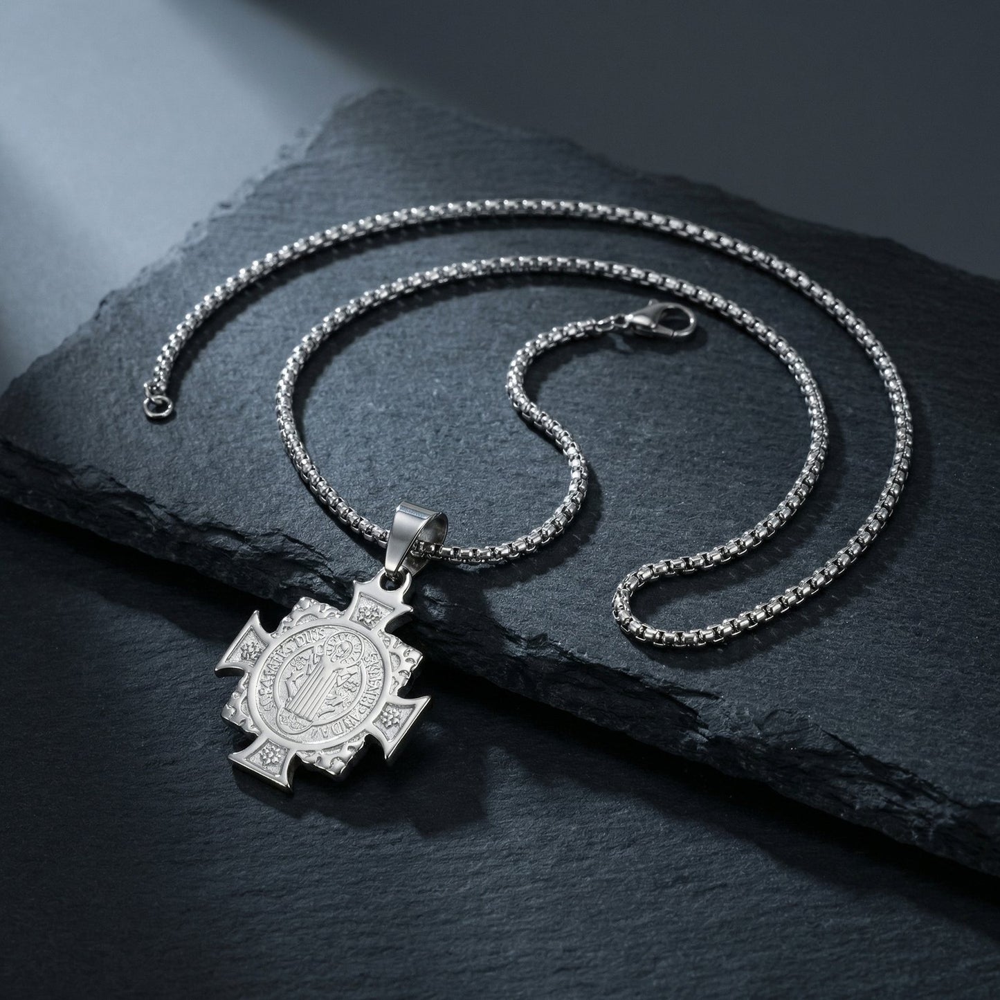 Kemstone Stainless Steel Saint Benedict Cross Pendant Necklace for Men PN-2297