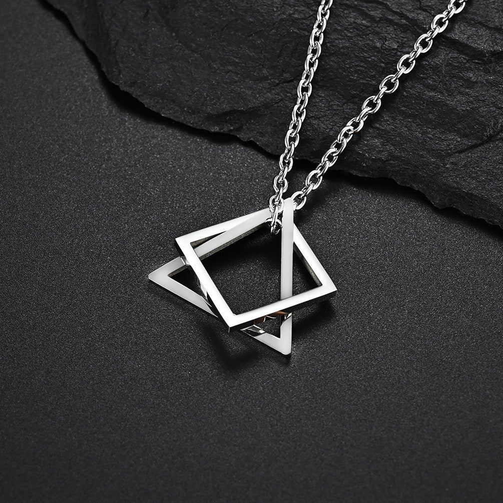 Kemstone Stainless Steel Square Triangle Pendant Necklace for Men Women Layered Black Silver K-PT261
