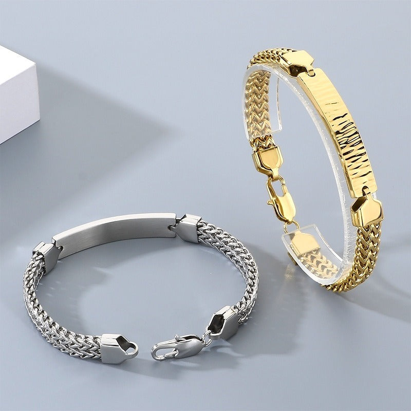 Kemstone ID Plate Bracelet for Men Titanium Steel Curved Bar Textured Chain KB211647-KFC