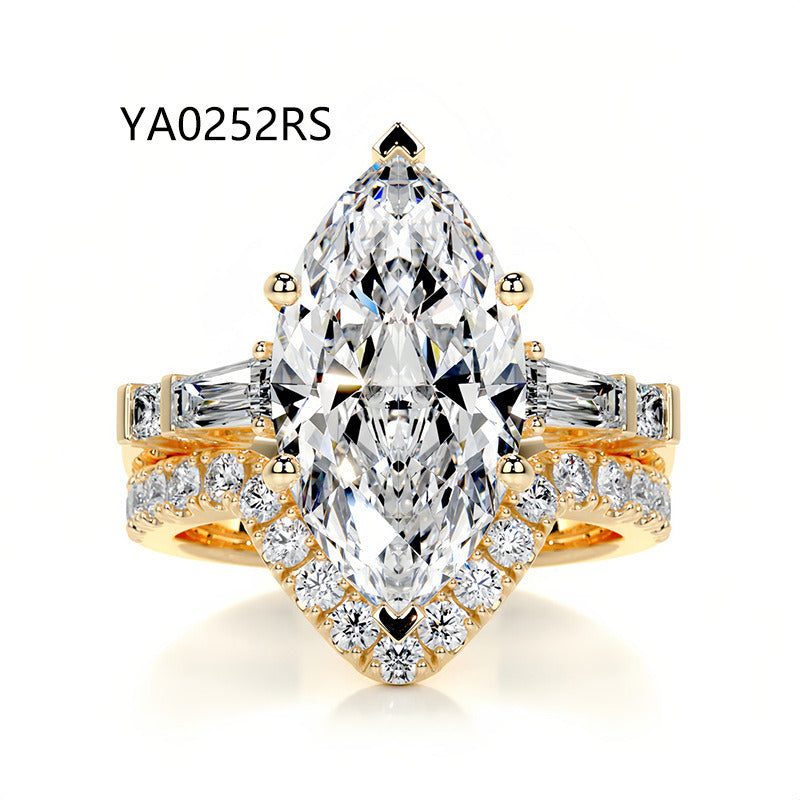 Kemstone Bridal Set – Luxury S925 Sterling Silver Moissanite Engagement Rings for Women | Gold Plated, Asscher, Marquise, Pear & Round Cuts