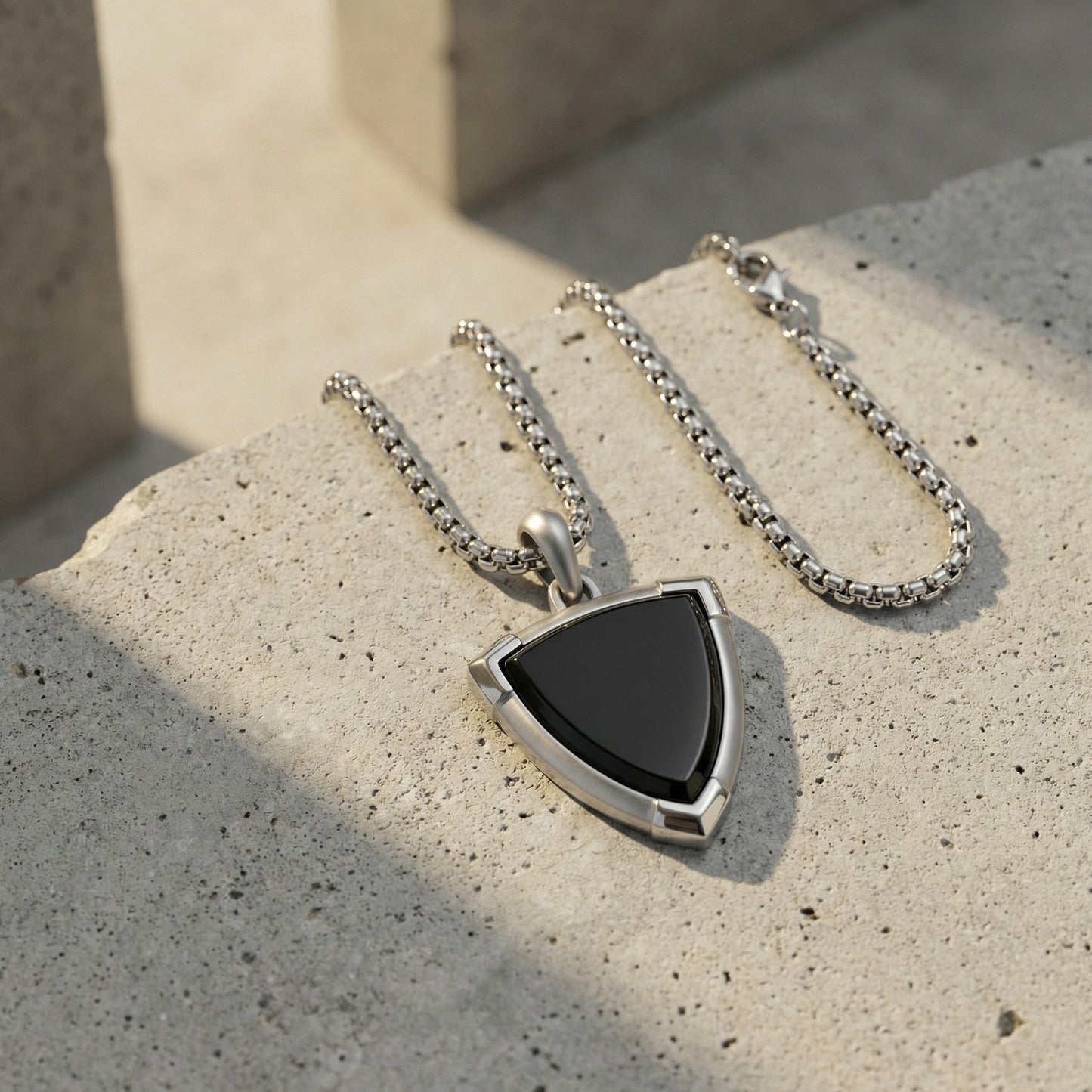 Kemstone Stainless Steel Black Onyx Shield Pendant Necklace for Men PN-2304