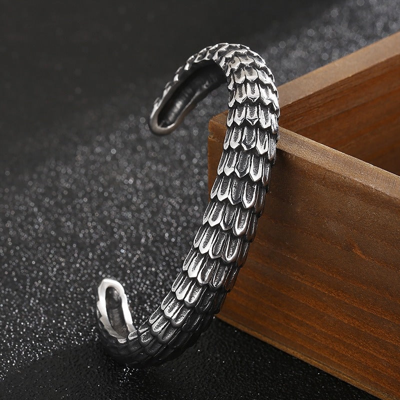 Kemstone Punk Vintage Dragon Scale Adjustable Steel Cuff Bracelet for Men KB156376