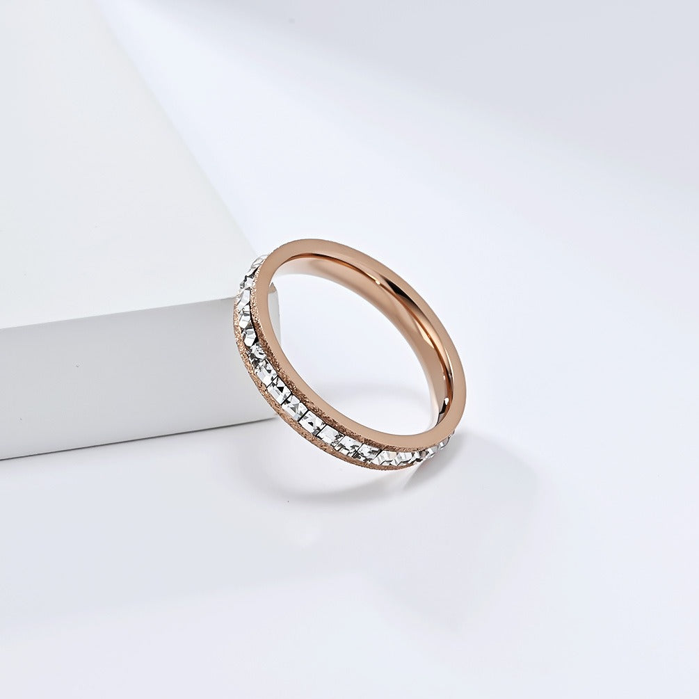 Chic Square Diamond & Pearl Sand Titanium Ring - Minimalist Full-Pave Design, Genderless Statement Piece for Fashion-Forward Women K-R947