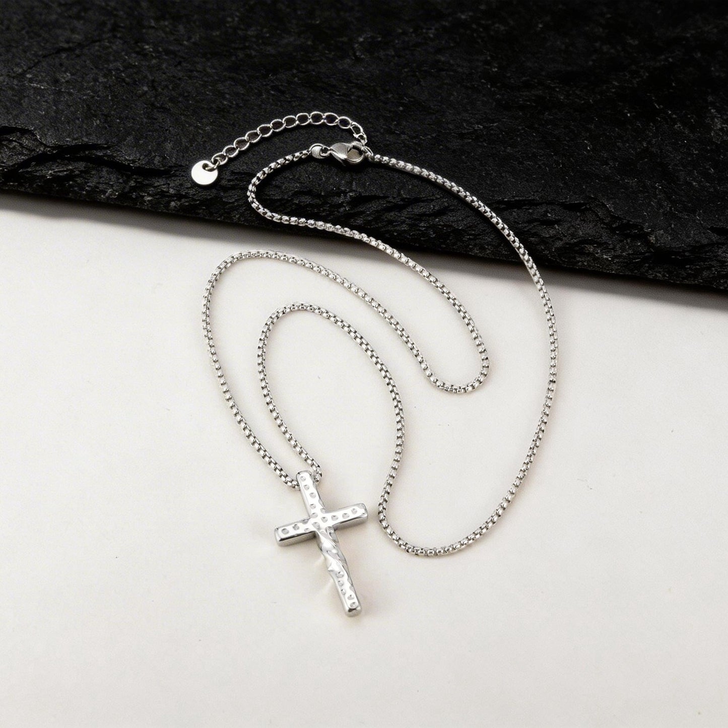 Kemstone Cross Pendant Necklace Stainless Steel Hammered Twisted Design for Men NC-2636S