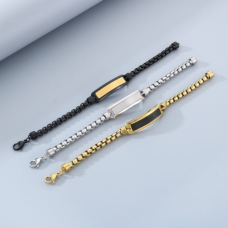 Kemstone Stainless Steel ID Bracelet for Men Black Inlay Curved Plate KB167900-KLHQ