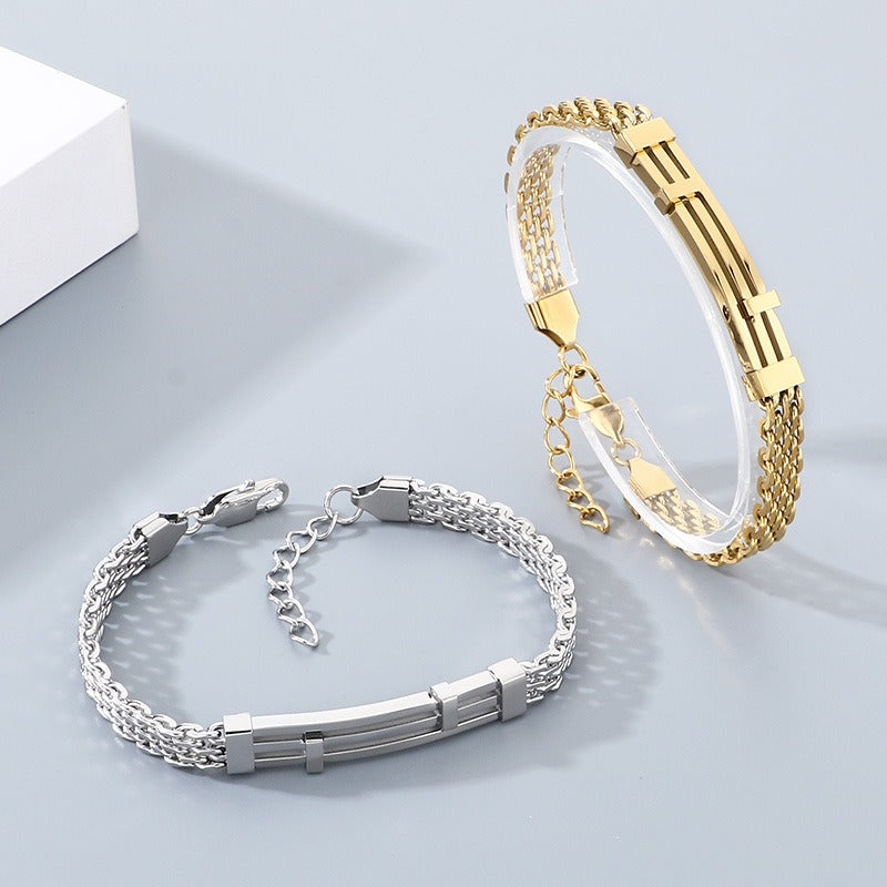 Kemstone Titanium Steel Mesh Chain Bracelet for Men Geometric Bar Adjustable Gold Silver Black KB212525-KFC