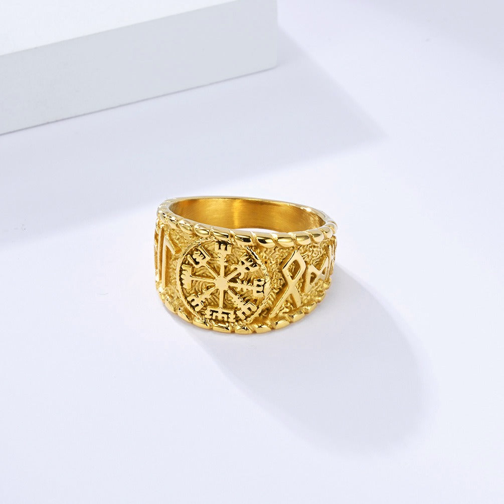 Kemstone Viking Rune Ring – Titanium Steel Norse Jewelry Band K-R1068