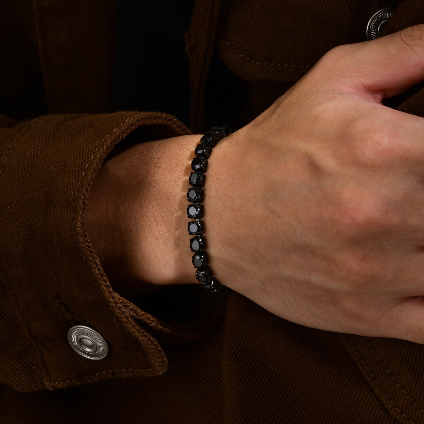 Kemstone Black Tennis Bracelet for Men Stainless Steel with Cubic Zirconia BR-1495