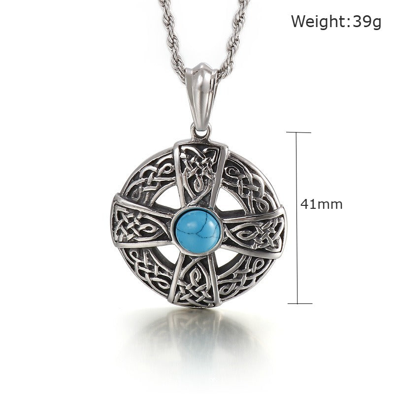 Kemstone Titanium Steel Turquoise Cross Pendant Necklace for Men KP52781-BD