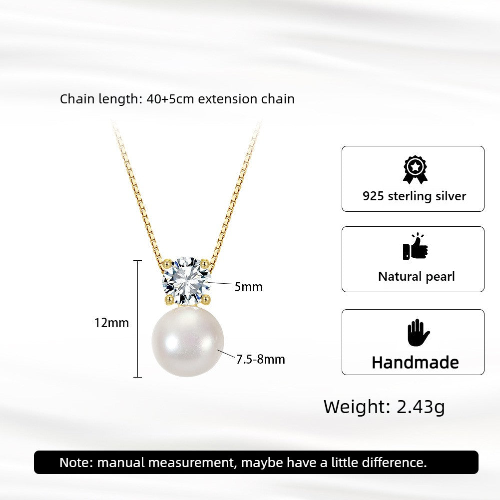 Kemstone Freshwater Pearl Pendant Necklace in 925 Sterling Silver, Gold Silver – GPN102