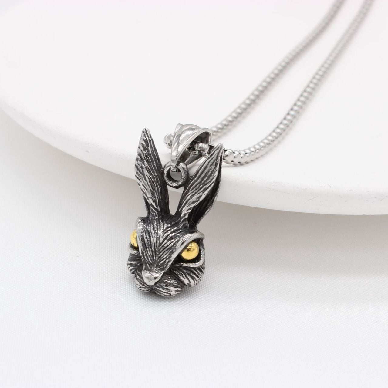 Kemstone Rabbit Head Pendant Necklace Stainless Steel for Men & Women P0997
