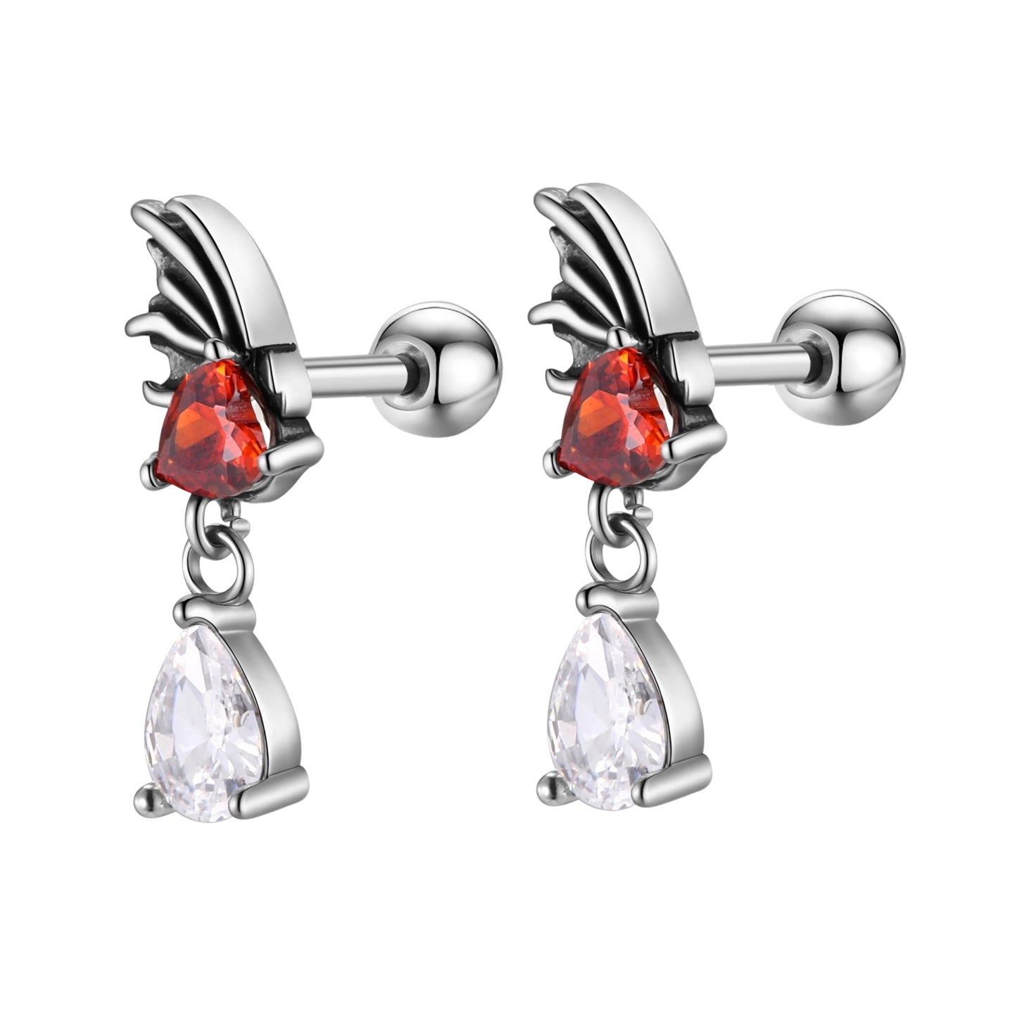 Kemstone Stainless Steel Angel Wing Heart Drop Earring with Cubic Zirconia for Men & Women ED-999S
