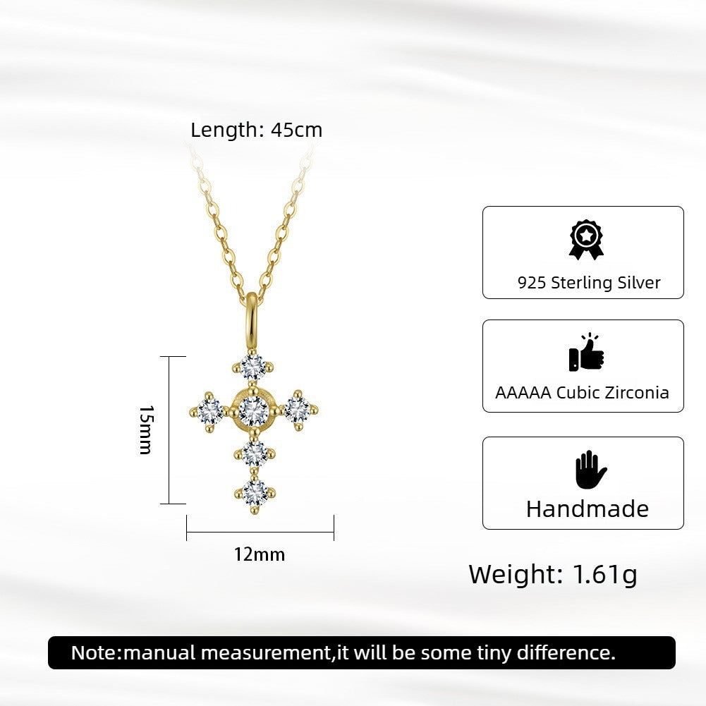 Kemstone 925 Sterling Silver Cross Pendant Necklace for Women Cubic Zirconia Gold Silver APN51
