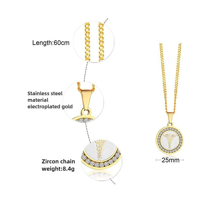Kemstone Men’s Stainless Steel Caduceus Pendant Necklace – Gold & Silver PN-619