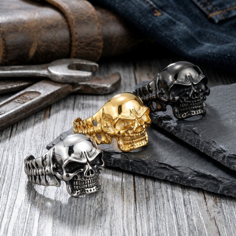Kemston Titanium Steel 3D Skull Cuff Bracelet for Men Gothic Biker KB36415-D