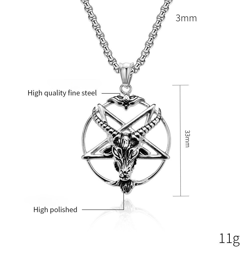 Kemstone Goat Head Pentagram Pendant Necklace for Men Stainless Steel Gothic Symbol Design K-PT438
