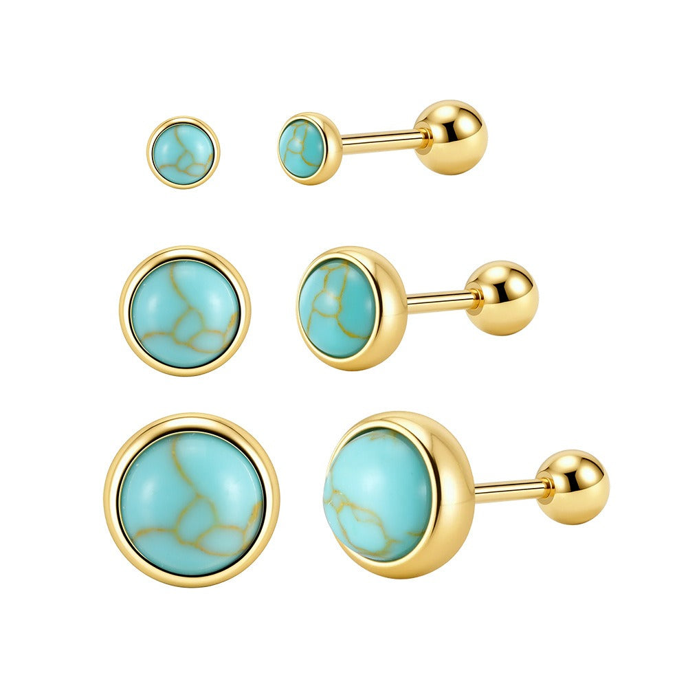 Kemstone 925 Sterling Silver Turquoise Stud Earrings for Women Round Bezel Gold Silver GME52