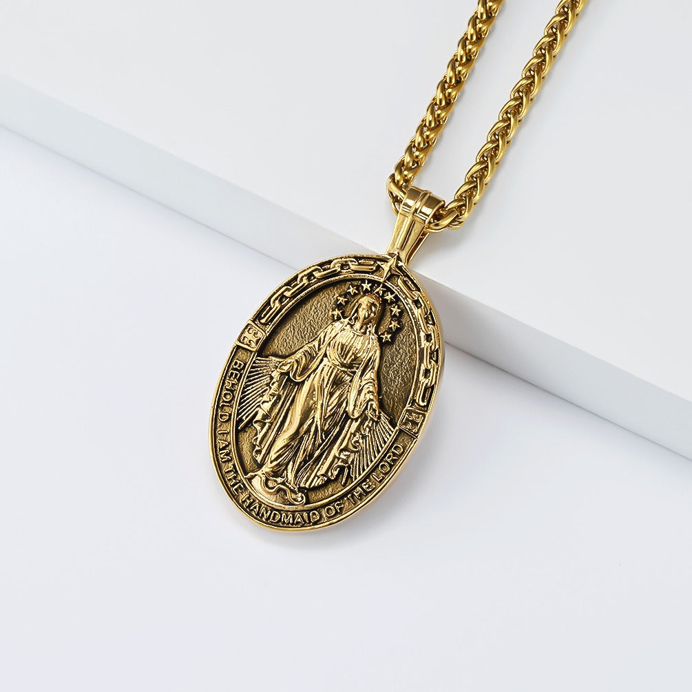 Kemstone Stainless Steel Medallion Pendant Necklace – Vintage Oval Design for Men K-PT681