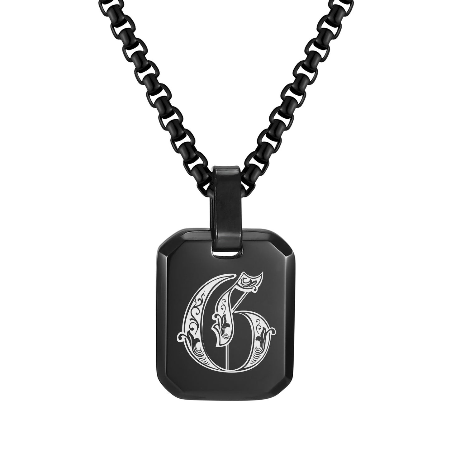 Kemston Initial Letter Pendant Necklace for Men Stainless Steel Tag Design PN-1925