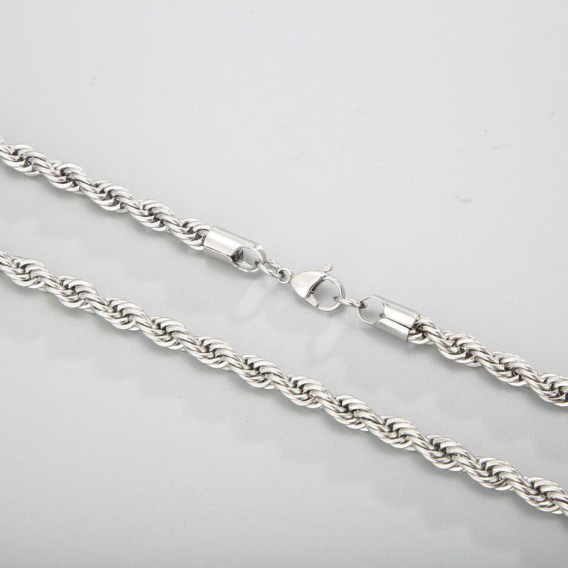 Kemstone Titanium Steel Twisted Rope Chain Necklace - Layering Necklace for Hiphop Rock Minimalist Jewelry, Stainless Steel Textured Collarbone Accessories KN228814-Z