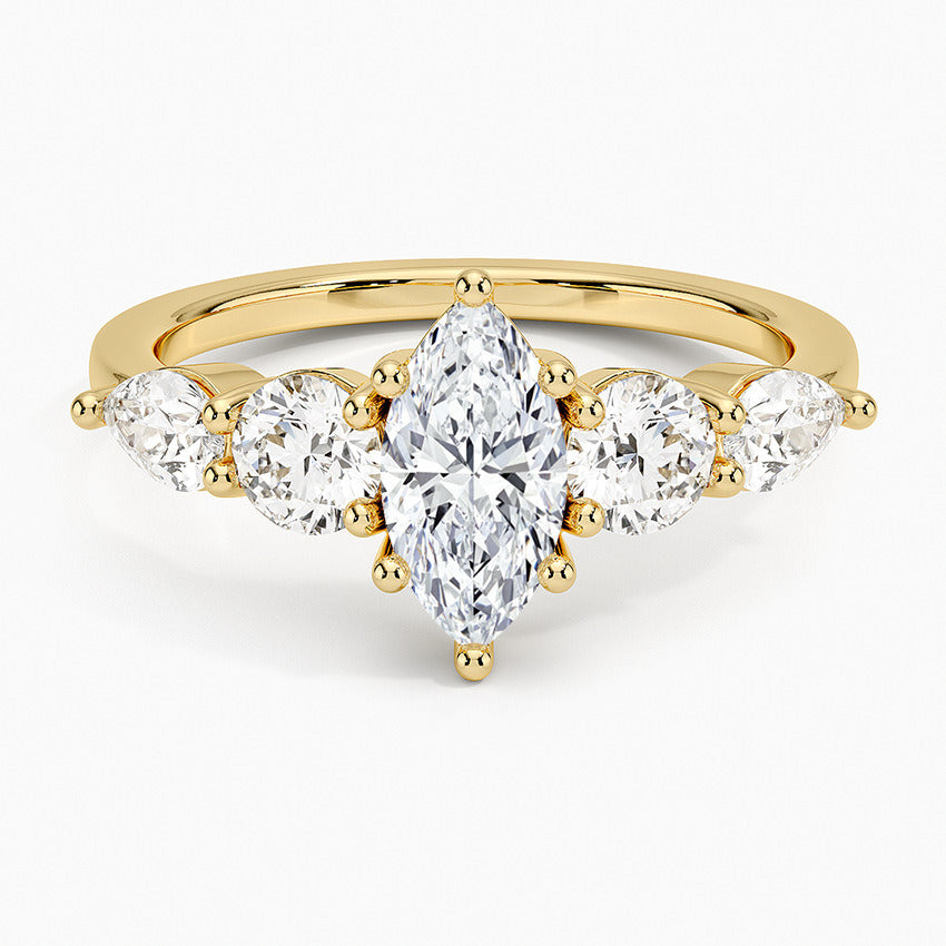 Kemstone Marquise Cut Moissanite Five-Stone Ring for Women, 1/2/3ct | S925 Gold-Plated Bridal Engagement Ring SU546R