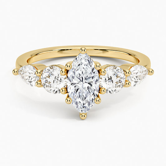 Kemstone Marquise Cut Moissanite Five-Stone Ring for Women, 1/2/3ct | S925 Gold-Plated Bridal Engagement Ring SU546R