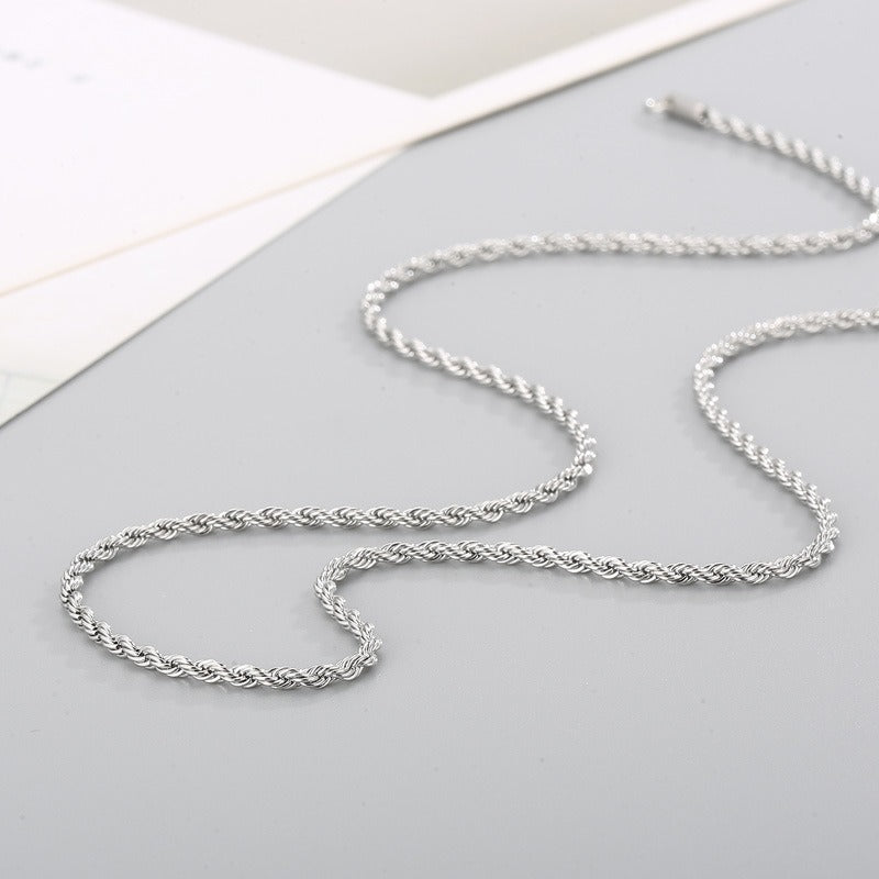 Kemstone Titanium Steel Twisted Rope Chain Necklace - Layering Necklace for Hiphop Rock Minimalist Jewelry, Stainless Steel Textured Collarbone Accessories KN228814-Z