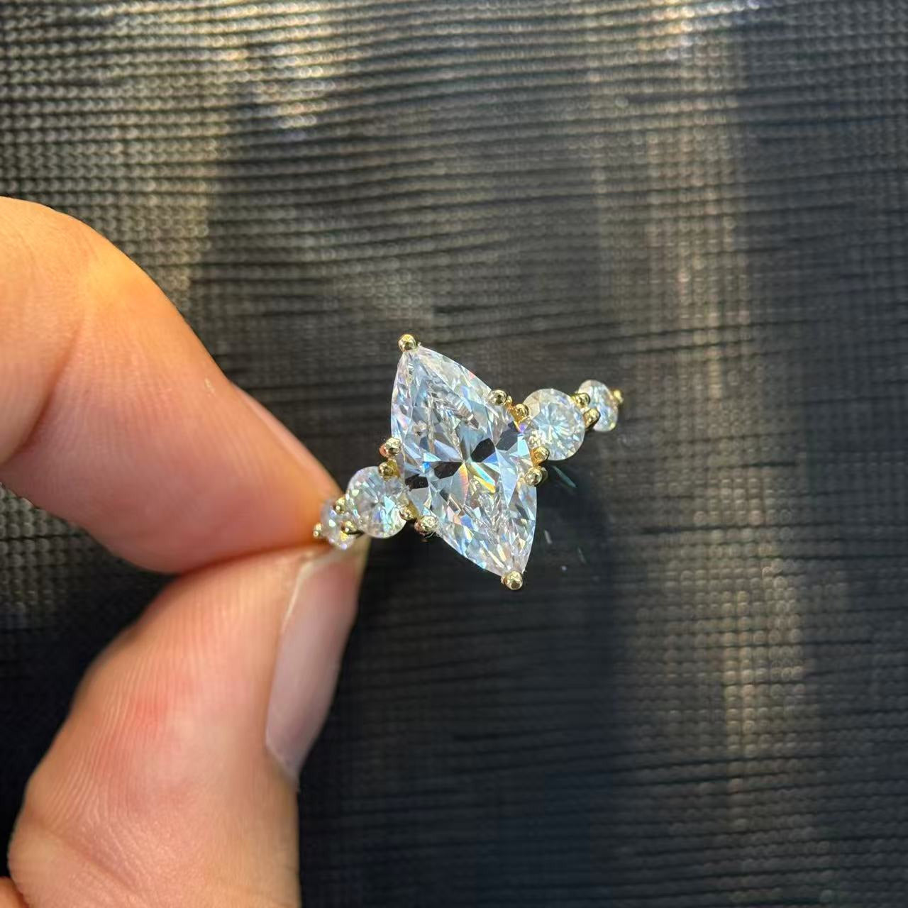 Kemstone Marquise Cut Moissanite Five-Stone Ring for Women, 1/2/3ct | S925 Gold-Plated Bridal Engagement Ring SU546R