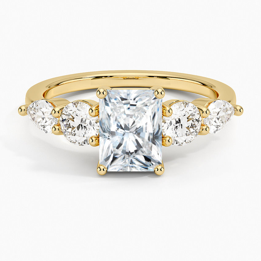 Kemstone Radiant Cut Moissanite Five-Stone Ring for Women, 1–10ct S925 Gold-Plated Wedding & Engagement Band SU547R