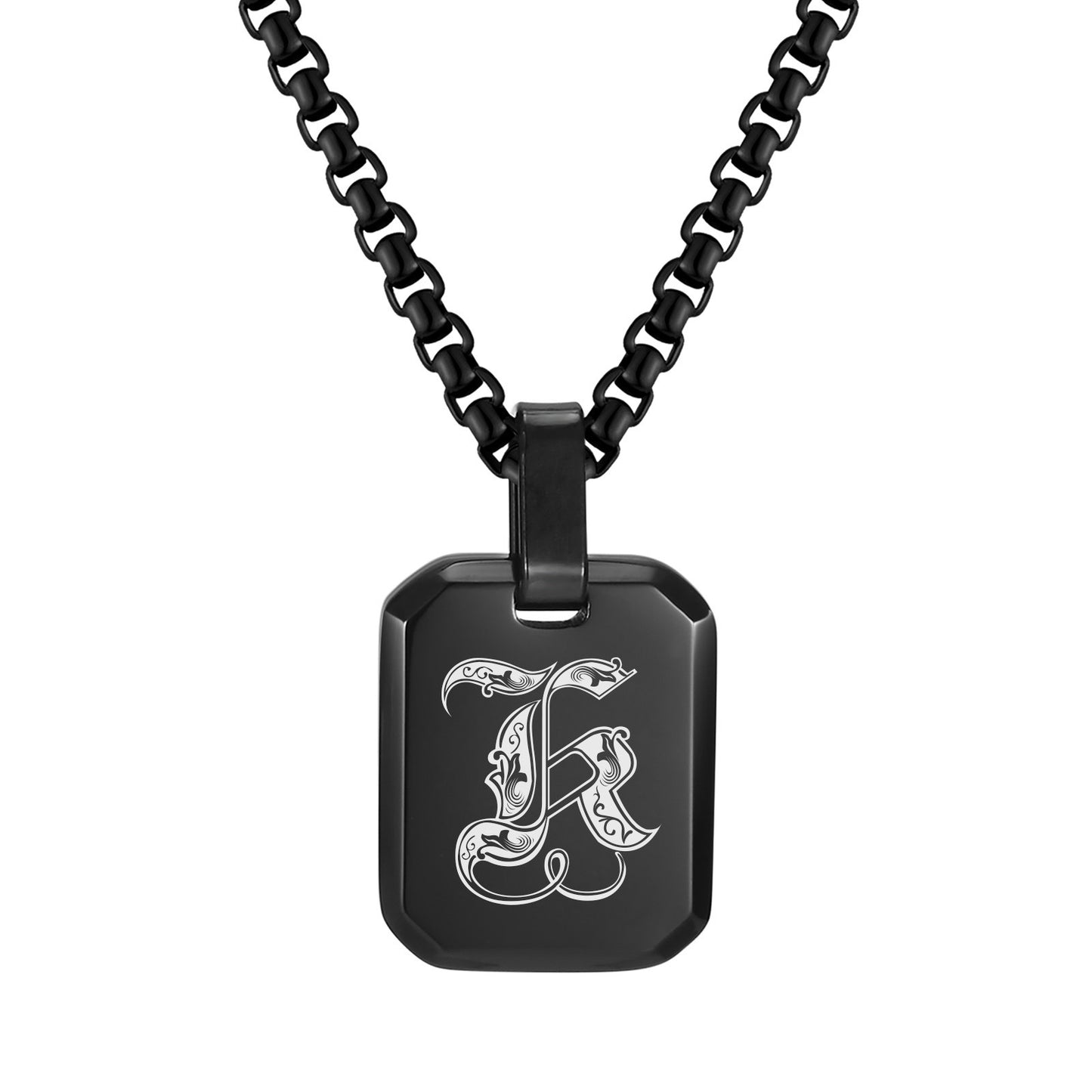 Kemston Initial Letter Pendant Necklace for Men Stainless Steel Tag Design PN-1925