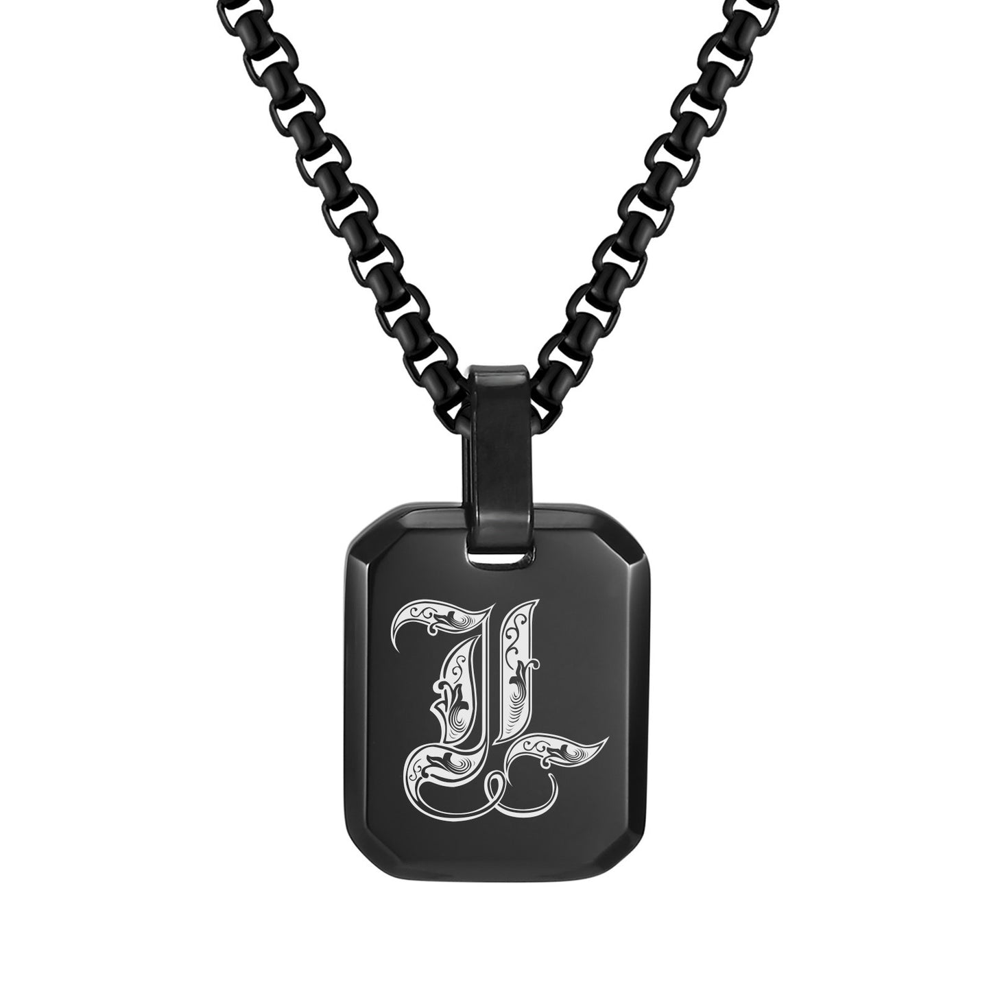 Kemston Initial Letter Pendant Necklace for Men Stainless Steel Tag Design PN-1925