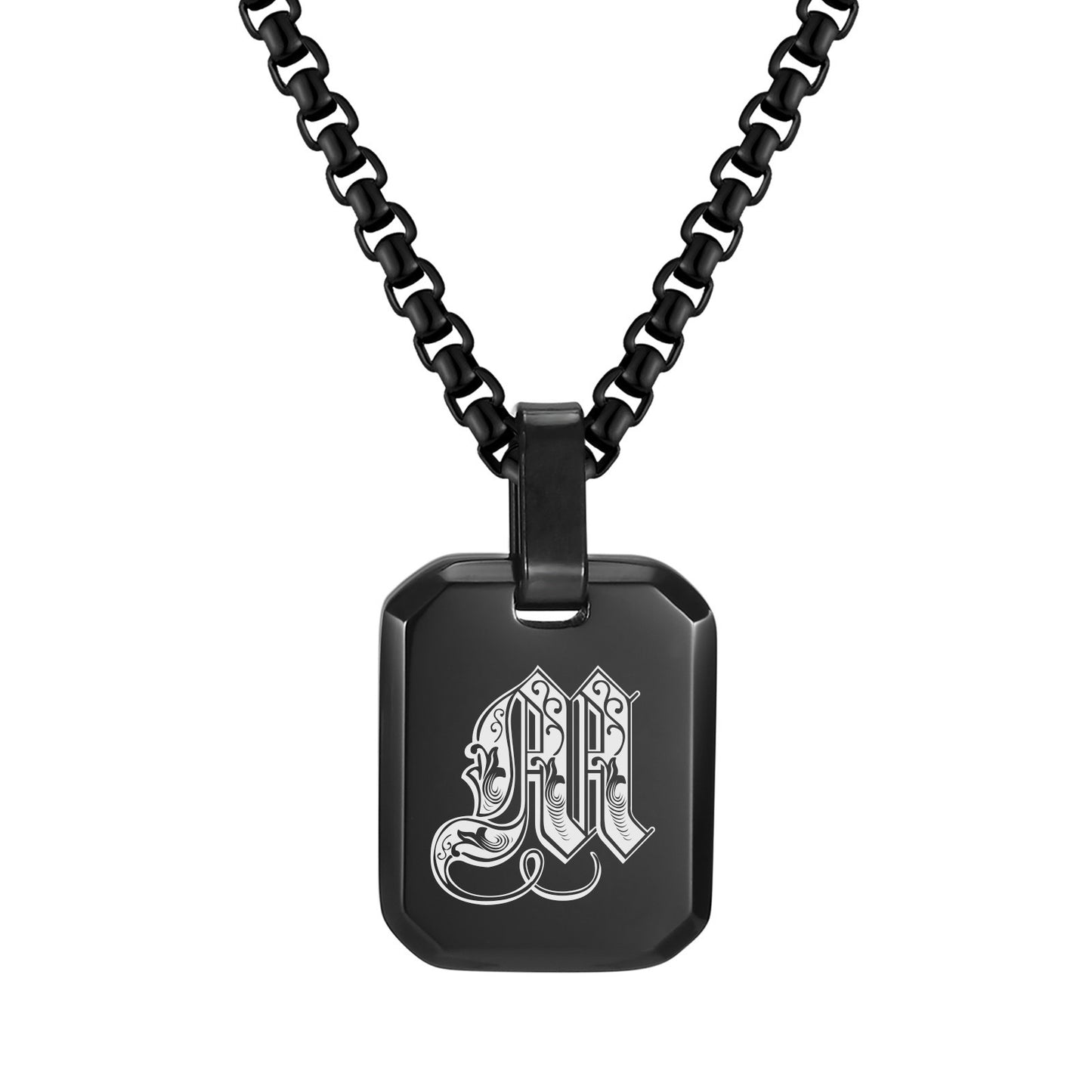 Kemston Initial Letter Pendant Necklace for Men Stainless Steel Tag Design PN-1925