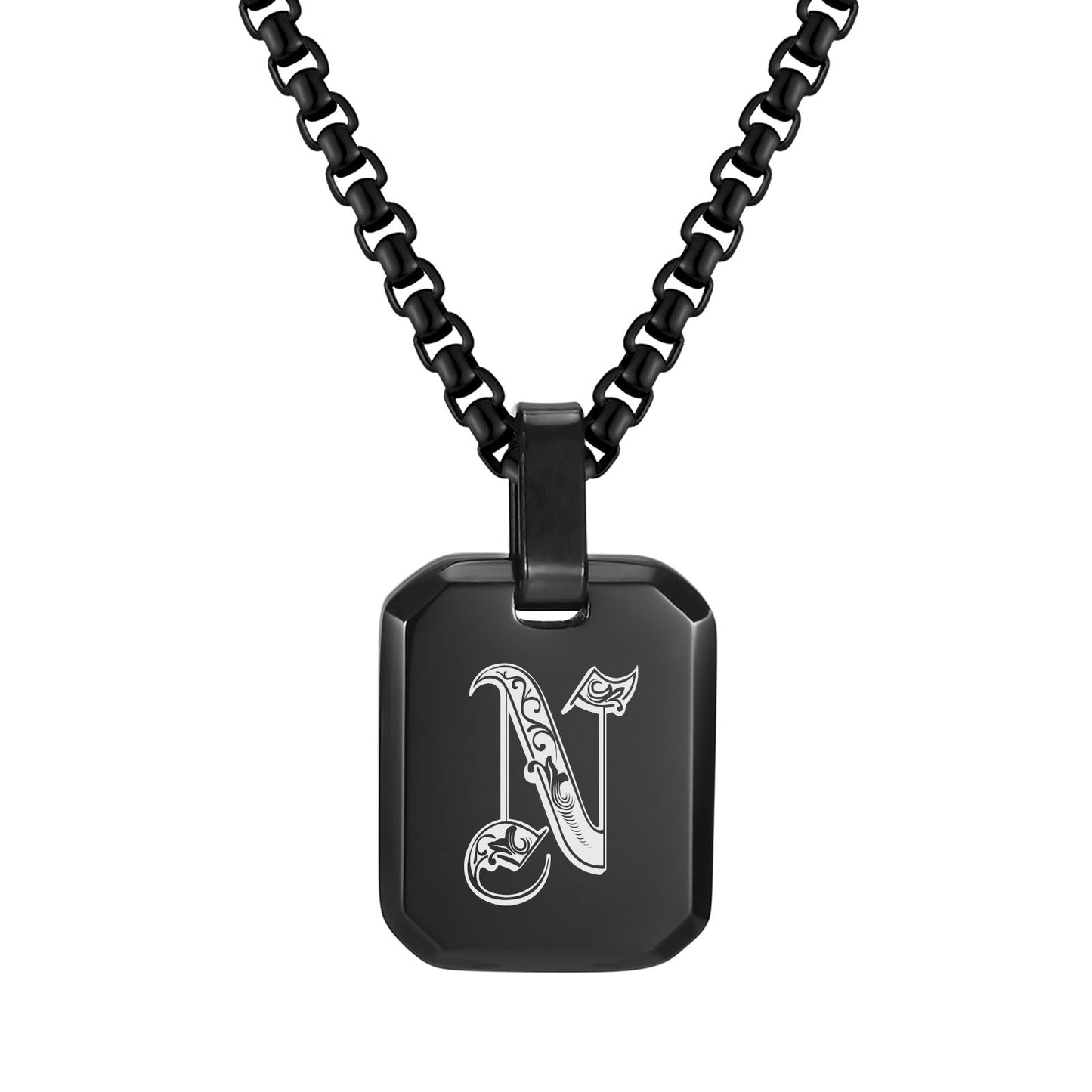 Kemston Initial Letter Pendant Necklace for Men Stainless Steel Tag Design PN-1925