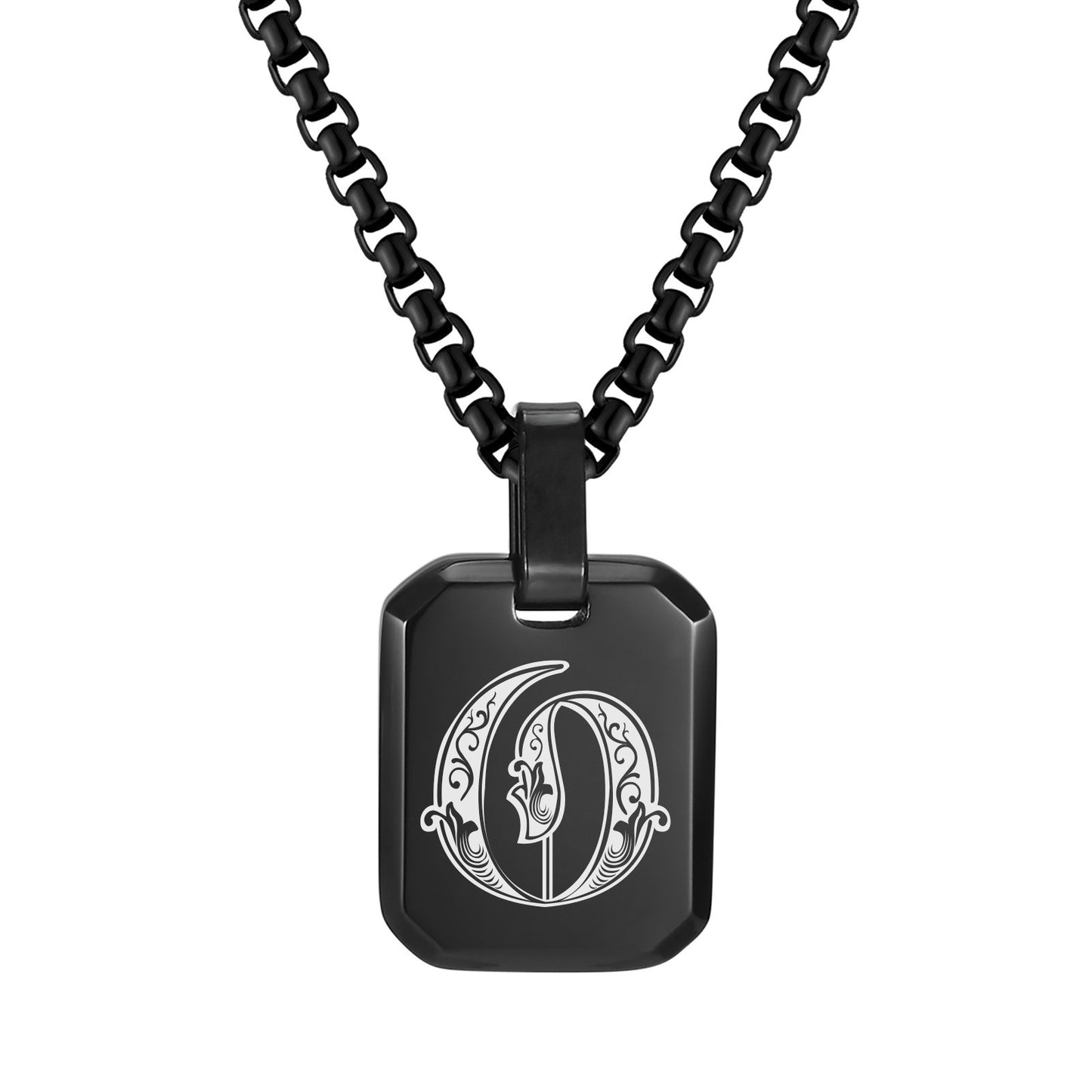 Kemston Initial Letter Pendant Necklace for Men Stainless Steel Tag Design PN-1925