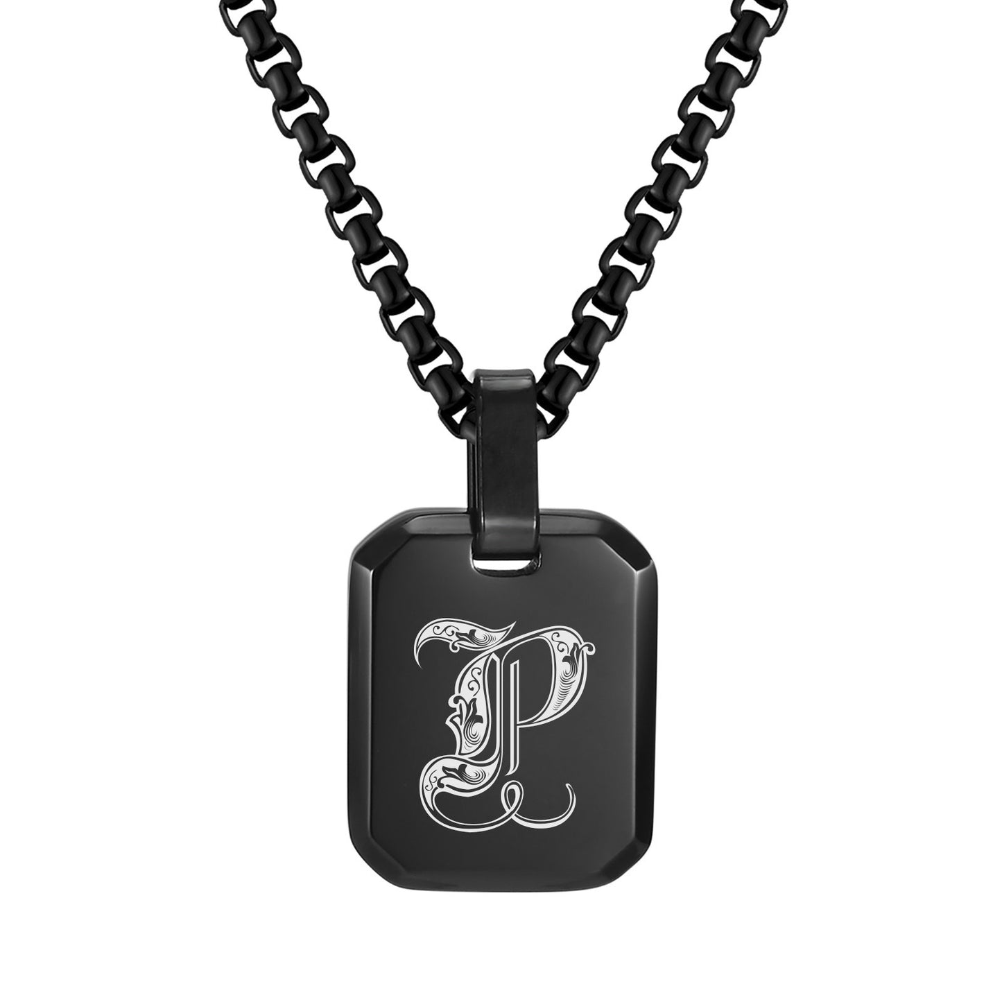 Kemston Initial Letter Pendant Necklace for Men Stainless Steel Tag Design PN-1925