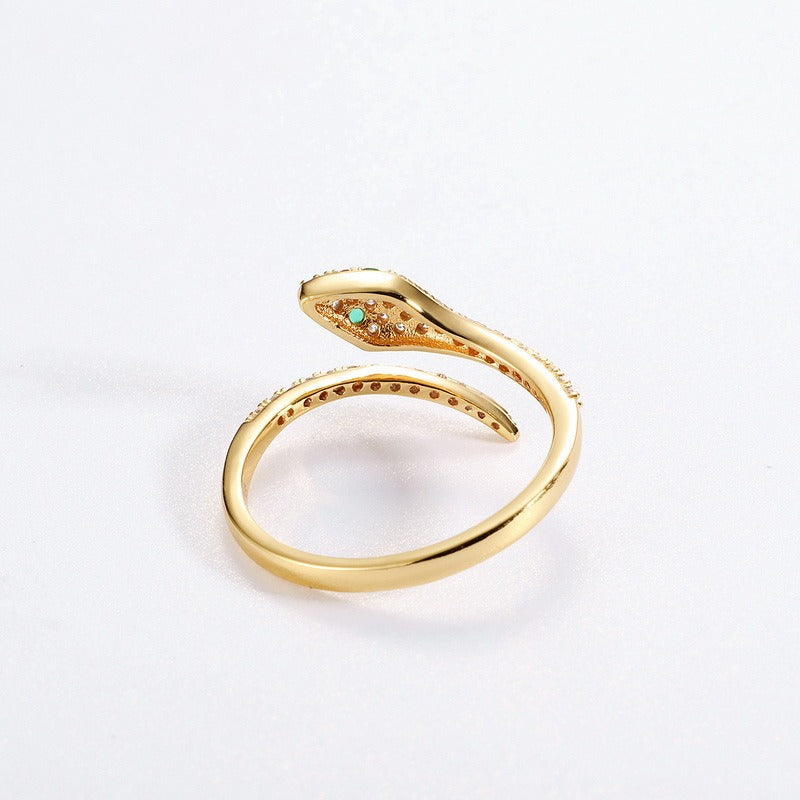 Anillo de serpiente ajustable de diseño original artesanal de Kemstone para mujer - Plata S925 con baño de oro de 9 quilates